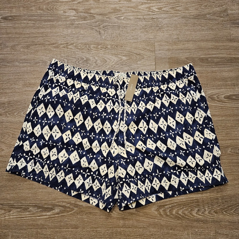 J.Crew Original Swim Trunks Mens XL Navy Cream Geometric Print NWT Lined